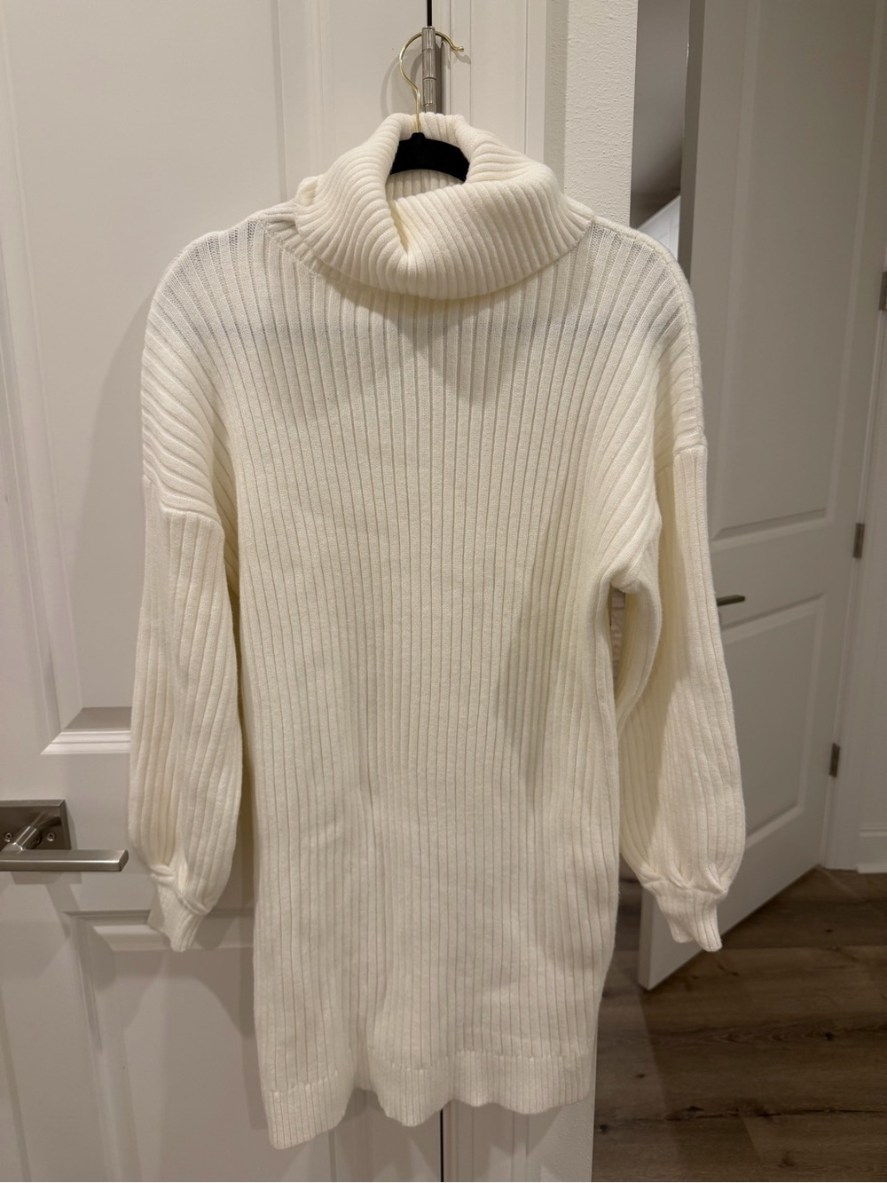Amazon Women's Cream Ribbed Turtleneck Sweater Dress